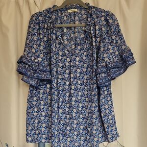 Max Studio Blue Floral Blouse